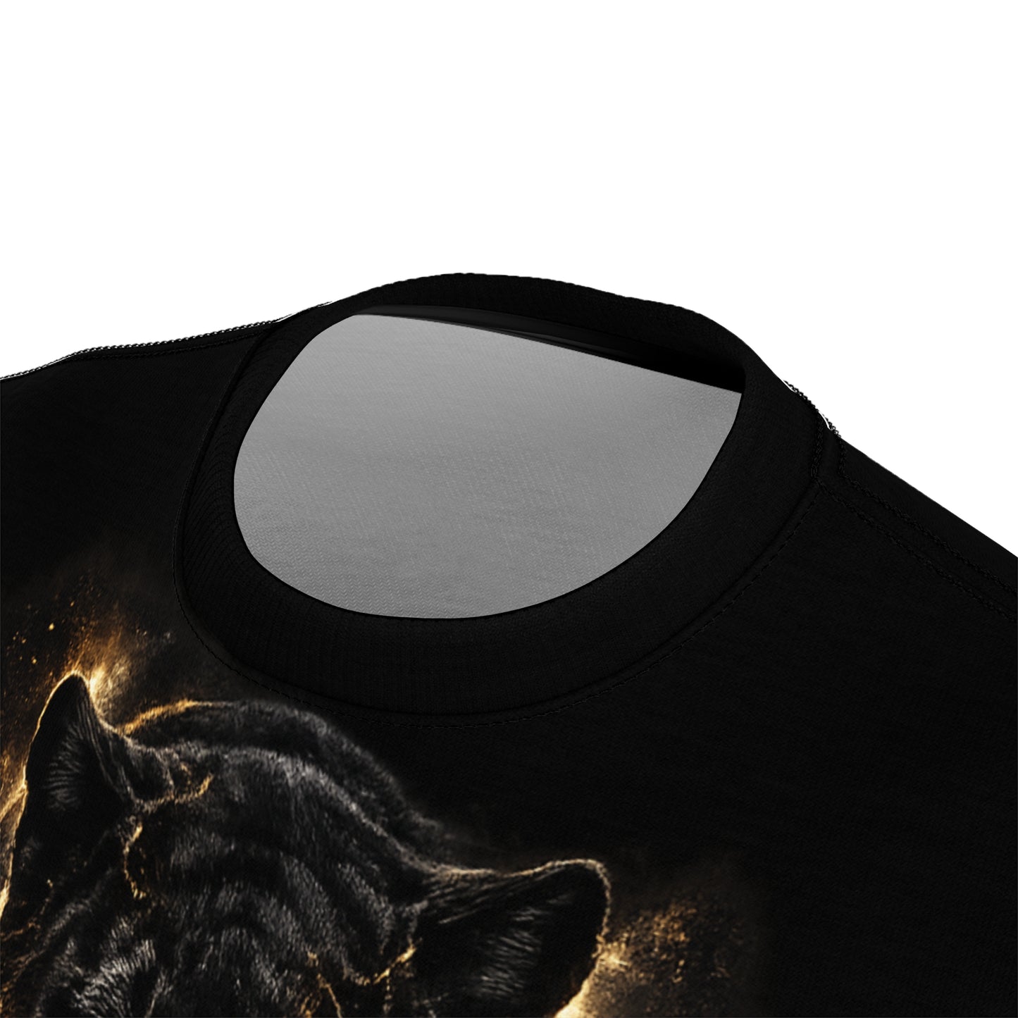 Fortis Black Panther Graphic Tee — Bold Gold Lettering All-Over Print