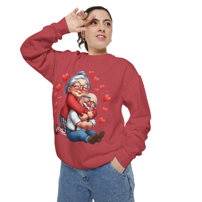Grandma Hug Sweatshirt — Cute Grandma & Child Illustration with Hearts