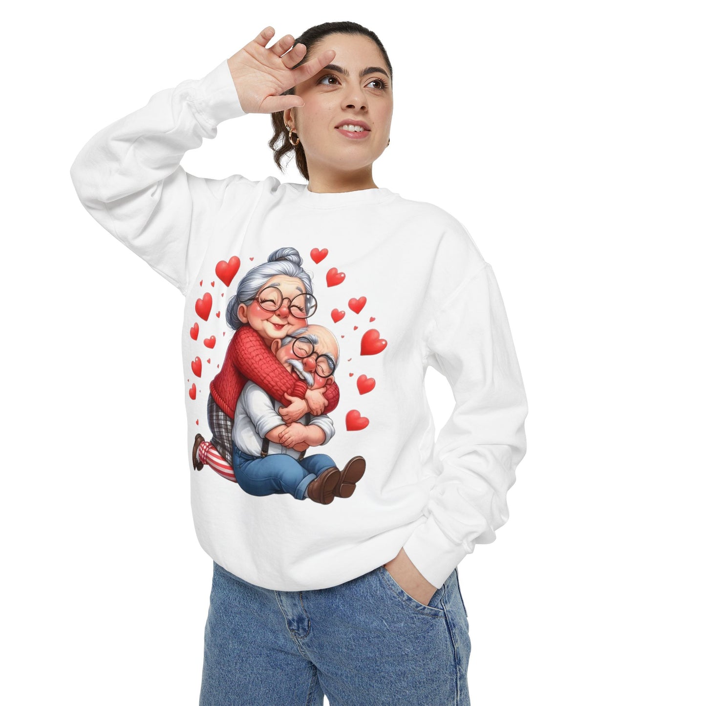 Grandma Hug Sweatshirt — Cute Grandma & Child Illustration with Hearts