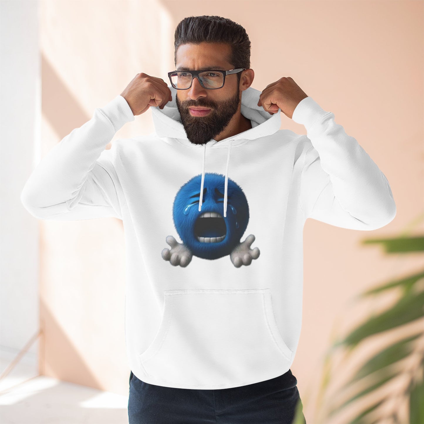 Blue Scream Emoji Hoodie — Cute 3D Emoticon Graphic Fleece Pullover