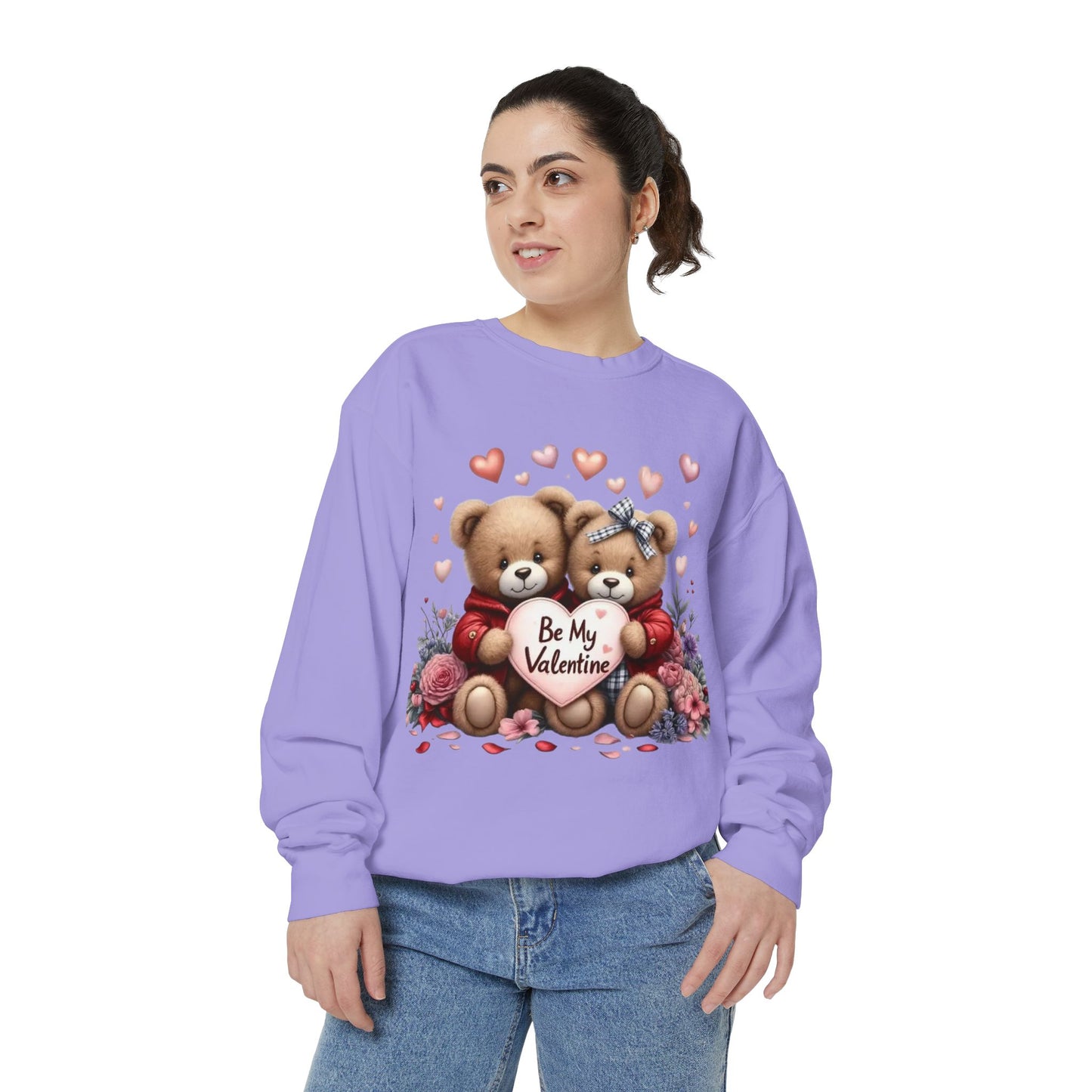 Valentine Teddy Sweatshirt — "Be My Valentine" Cute Couple Bears Design