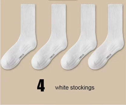 1Pairs Socks Men'S Cotton Deodorant Winter Towel Bottom with Velvet Mid-Tube White Stockings Thickened Sports Basketball Socks