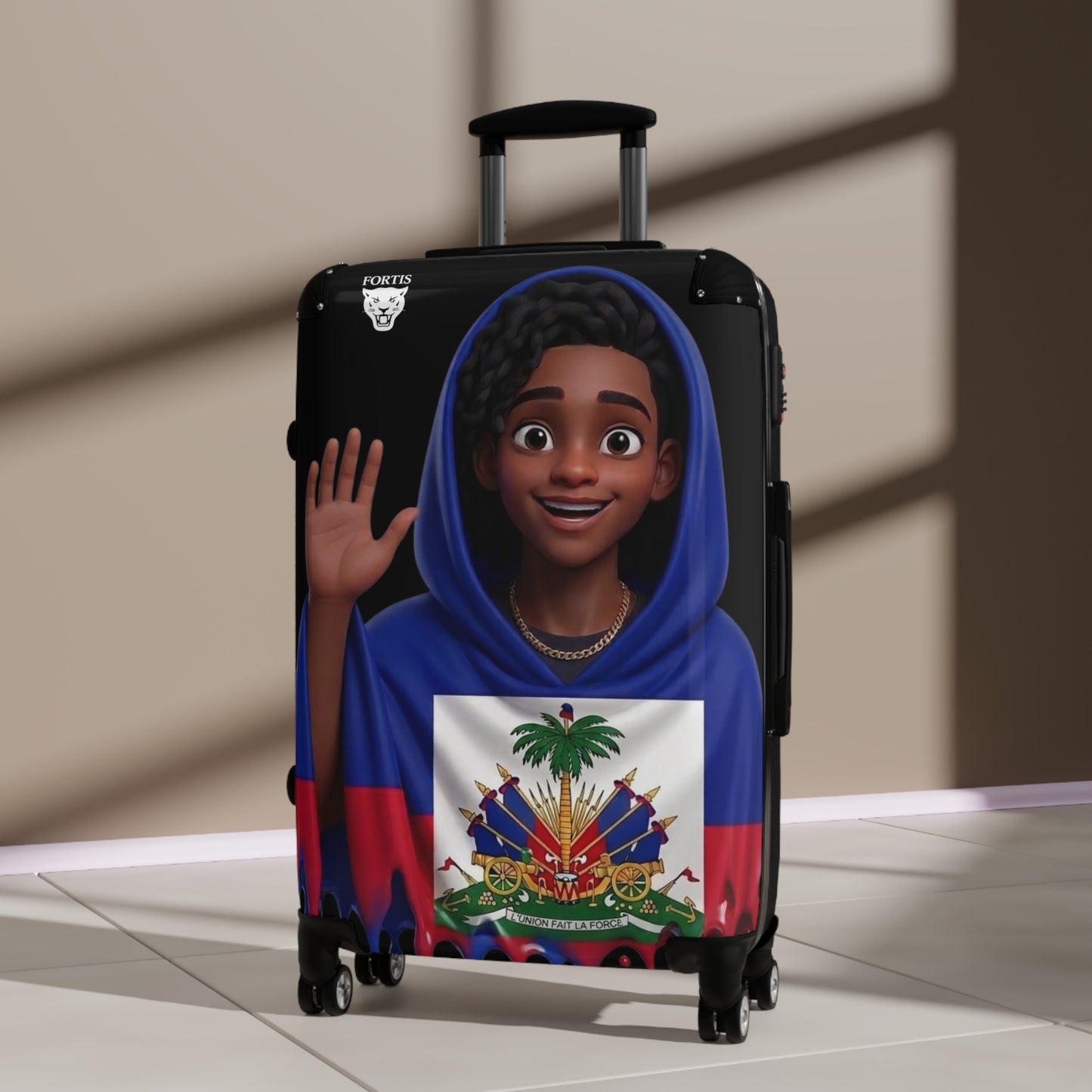 Haitian Flag Kids Suitcase – Cute Wave Cartoon Traveler Luggage for Family Trips & Holidays