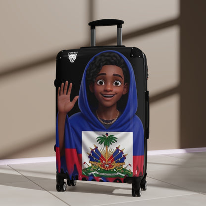 Haitian Flag Kids Suitcase – Cute Wave Cartoon Traveler Luggage for Family Trips & Holidays