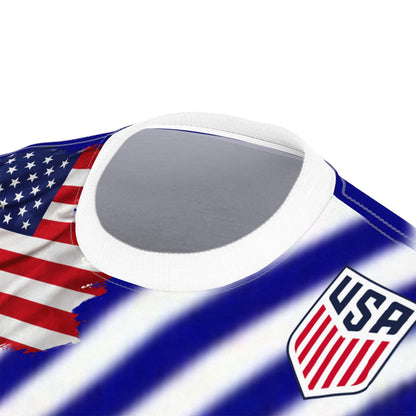American Flag All-Over Print Tee — USA Soccer Shield & Stars Stripes