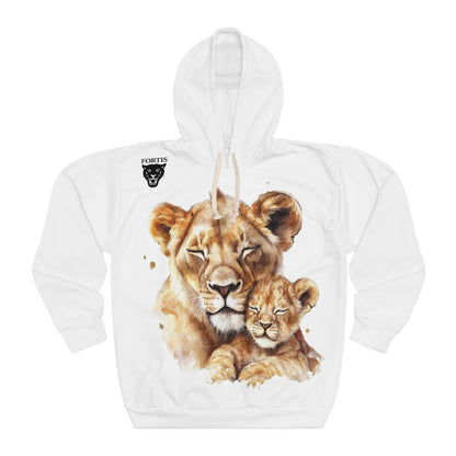 Lioness & Cub Hoodie — Watercolor Safari Animal Pullover