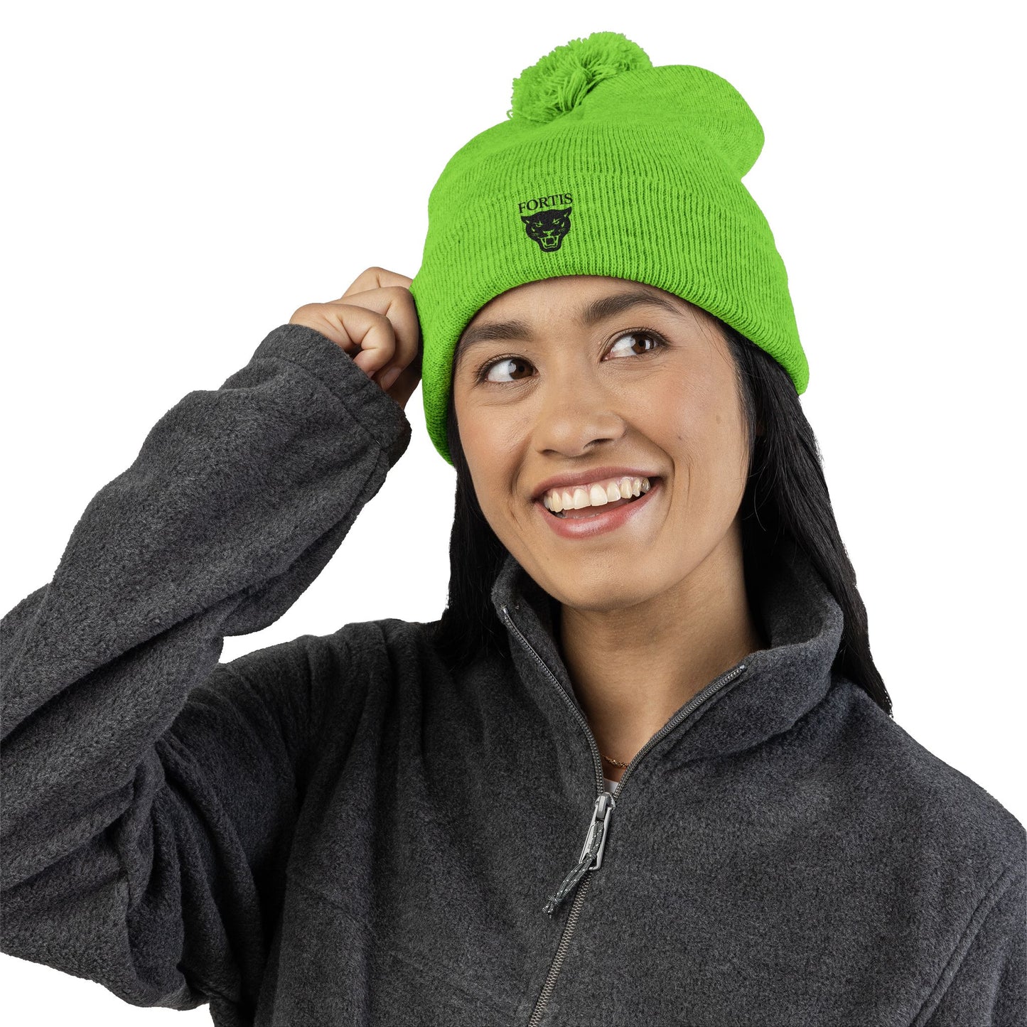 Embroidered Pom-Pom Beanie — FORTIS Panther Knit Cap