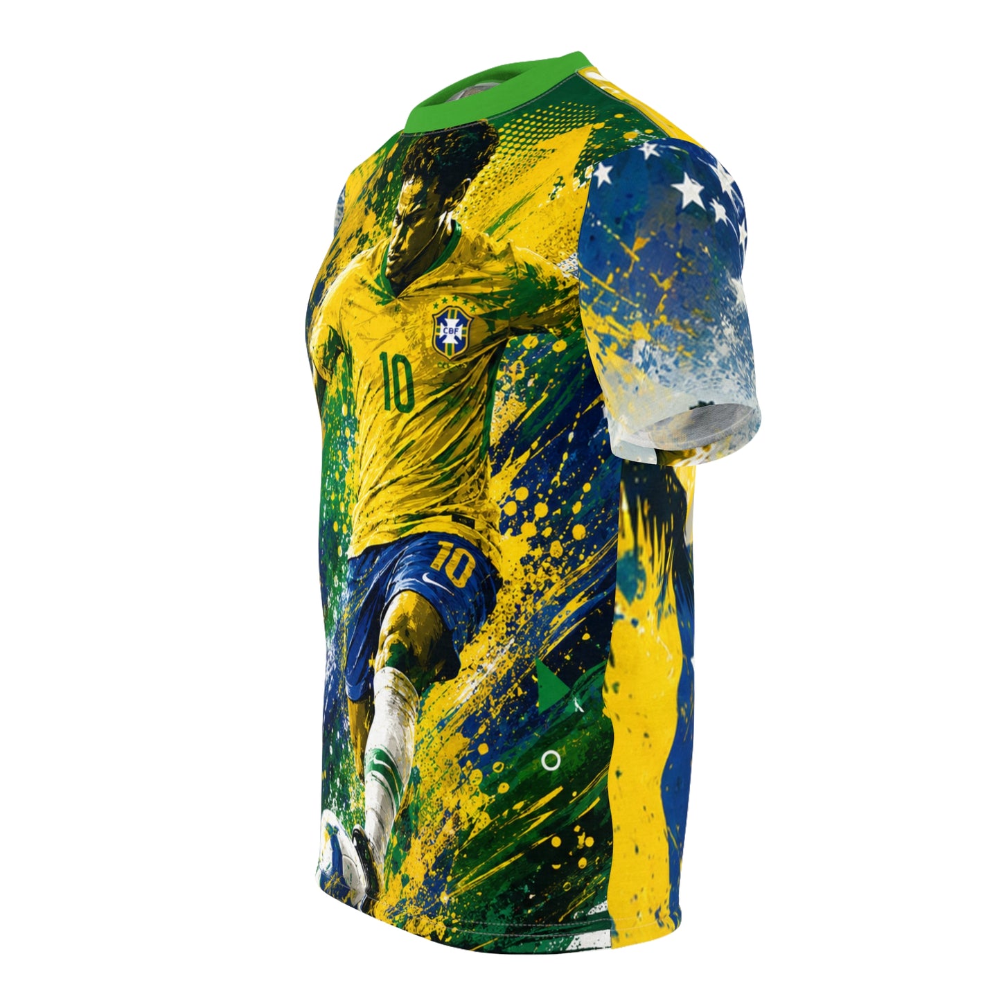 Brazil Soccer Player Graphic Tee - Green & Yellow Football Jersey Design