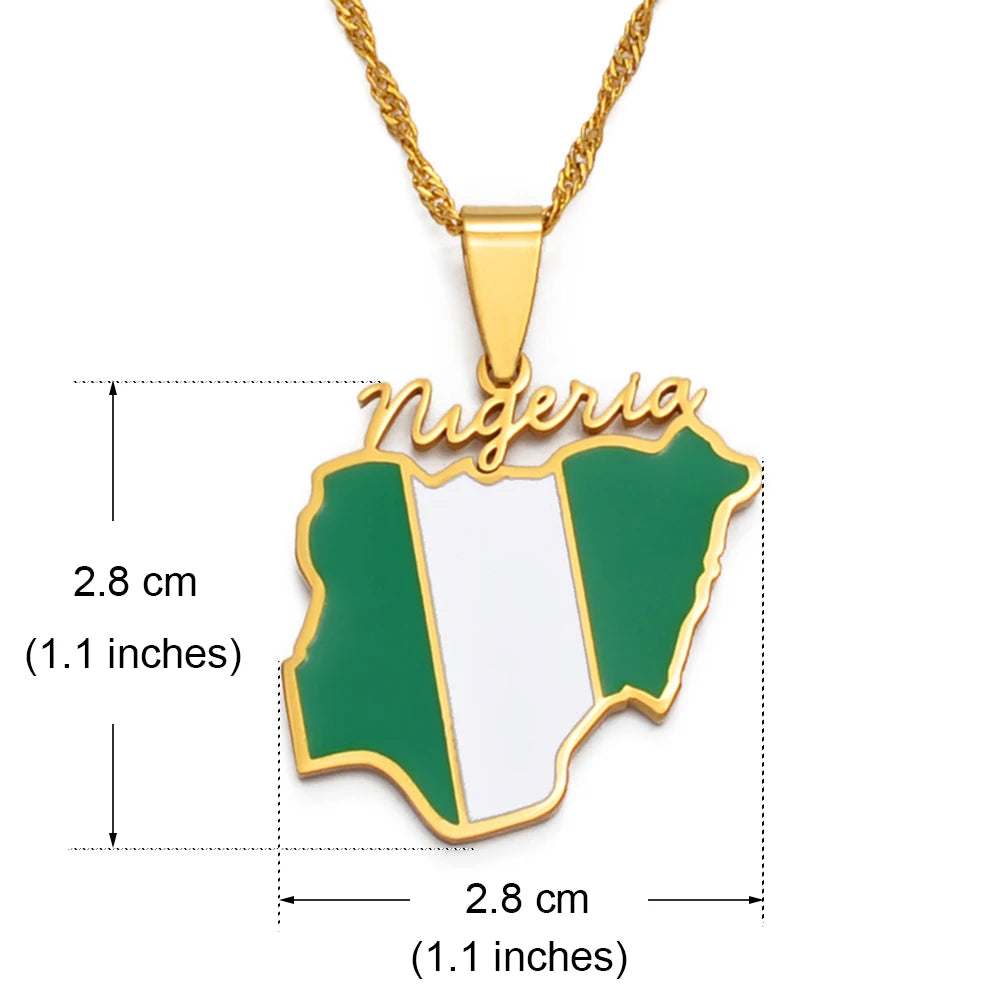 Nigeria Map Flag Pendant Necklaces Gold Color Nigerian Maps Jewelry Patriotic #136621