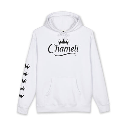 Chameli Crown Hoodie — Personalized Script Logo Pullover with Sleeve Crowns