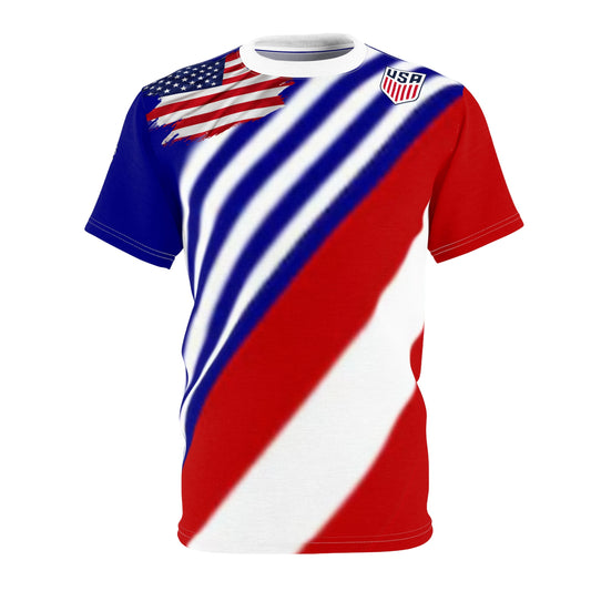 American Flag All-Over Print Tee — USA Soccer Shield & Stars Stripes