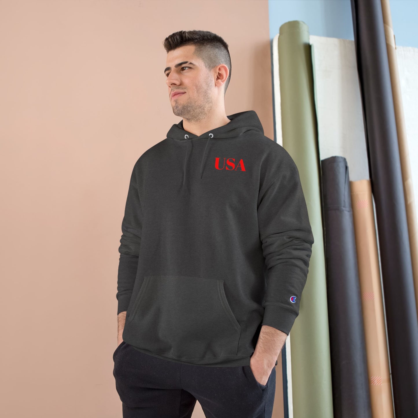 USA Hoodie — Minimal Patriotic Champion Hoodie