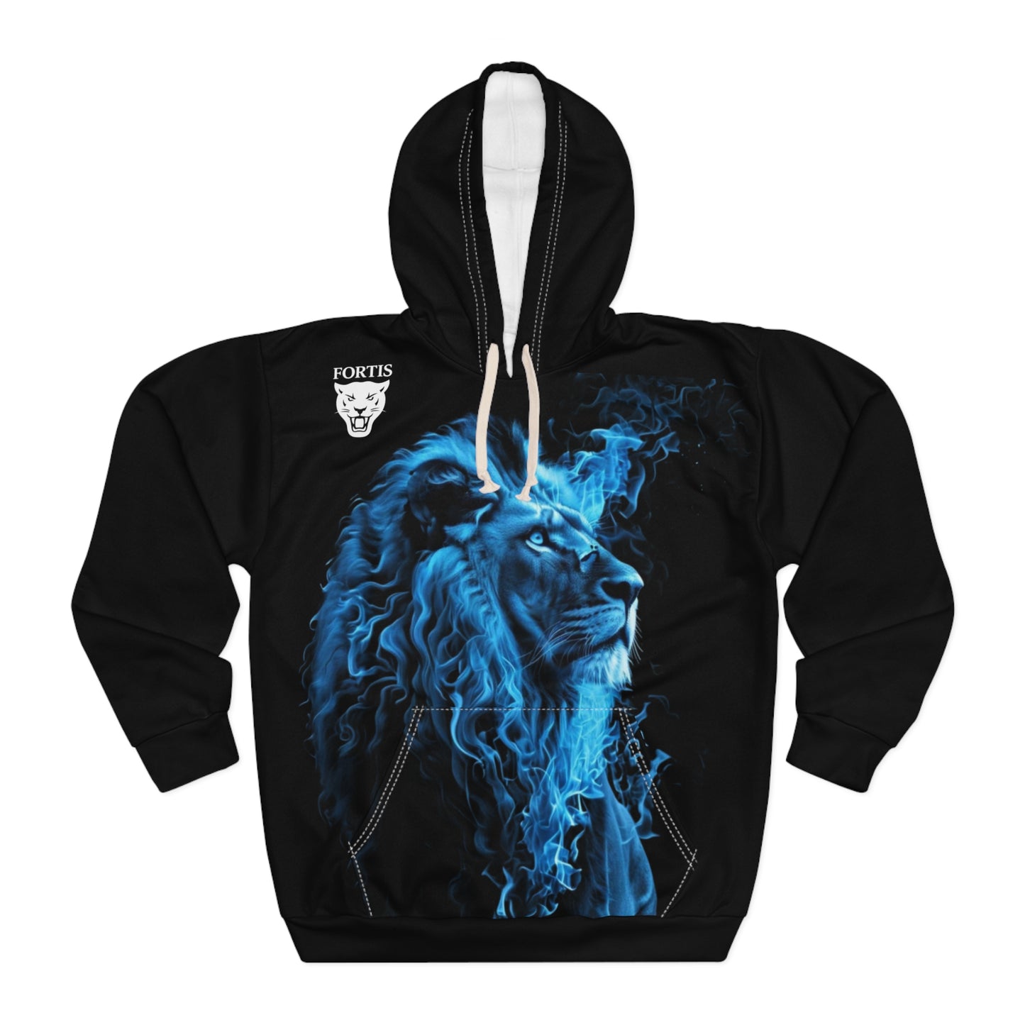 Blue Flame Lion Hoodie – Graphic Pullover for Men & Women