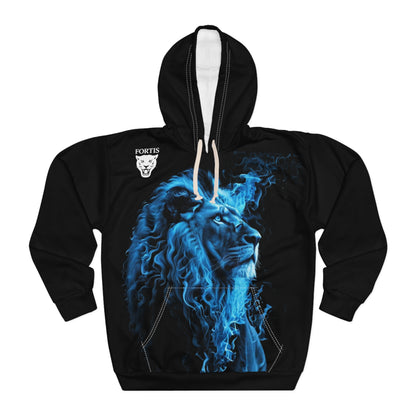 Blue Flame Lion Hoodie – Graphic Pullover for Men & Women