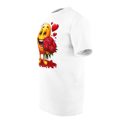Valentine Emoji Tee — Smiling Emoji with Roses & Wine Gift T-Shirt