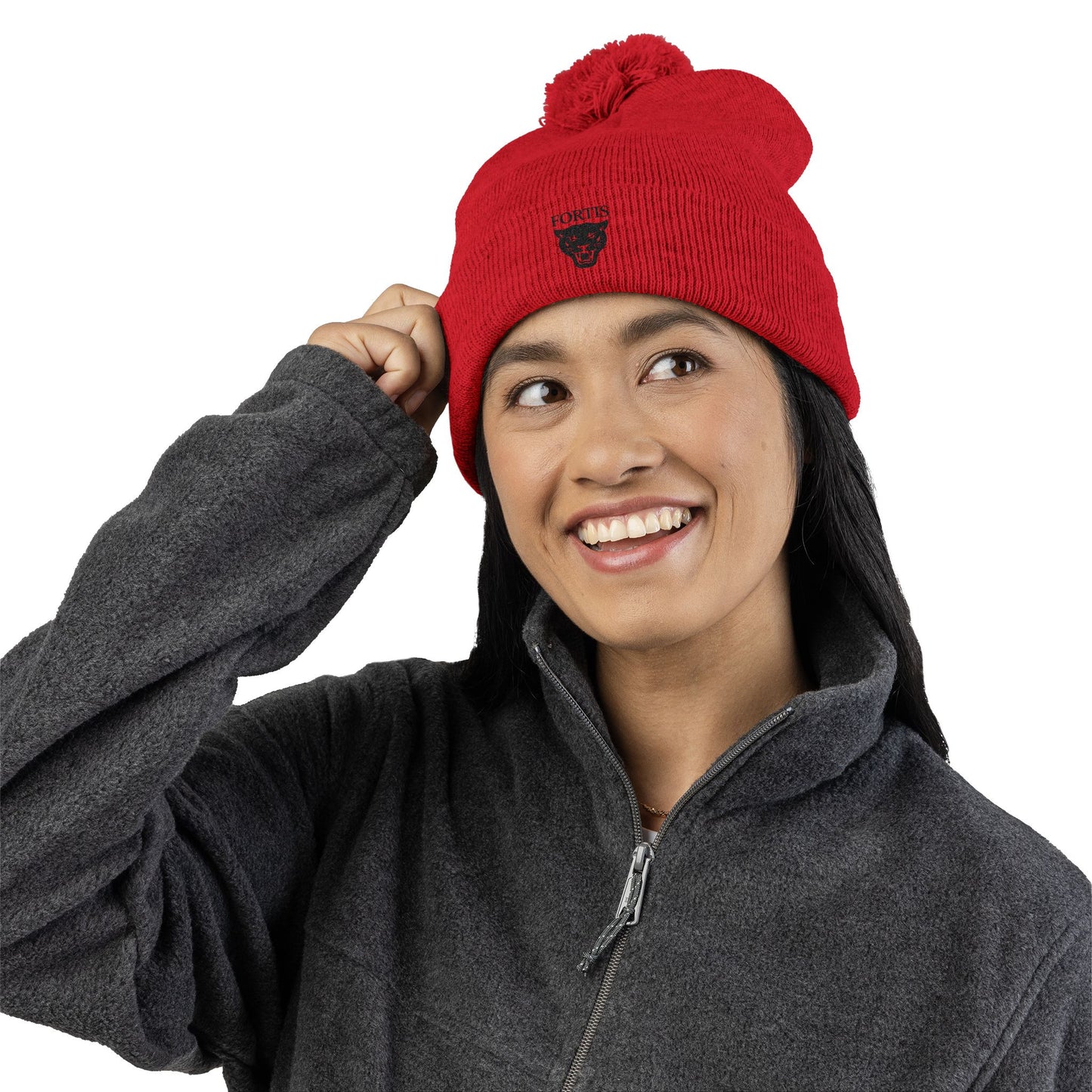 Embroidered Pom-Pom Beanie — FORTIS Panther Knit Cap