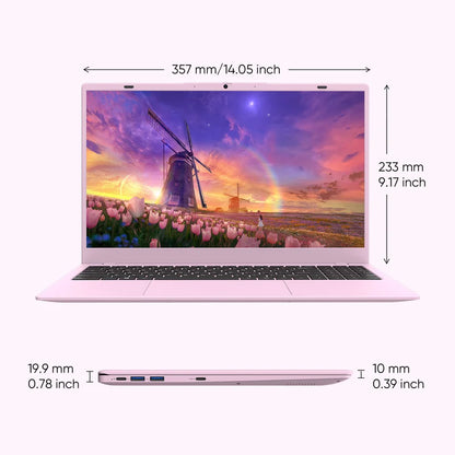 Laptop  15.6" Windows 11 PC Intel N150 4C4T 12GB+512GB, Notebook Pink