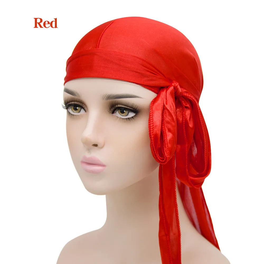 1-4Pcs New Silk Durag Bandana Turban Hat Men Breathable Long Tail Doo Rag for Men Durags Pirate Hat Headband