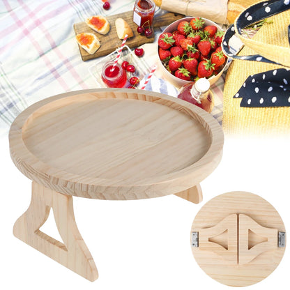 Sofa Arm Clip Table,Natural Pine Wood Sofa Side Tables round Foldable Sofa Armrest Clip-On Tray Table Couch Arm Rest Organizer