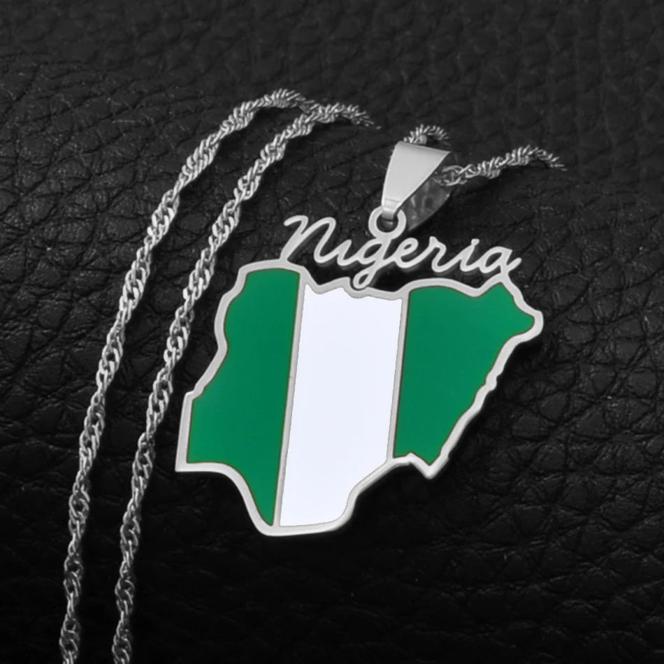 Nigeria Map Flag Pendant Necklaces Gold Color Nigerian Maps Jewelry Patriotic #136621