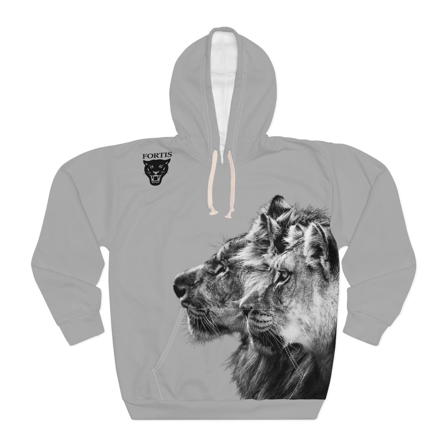 Lion Profile Hoodie — Realistic Black & White Wildlife Pullover