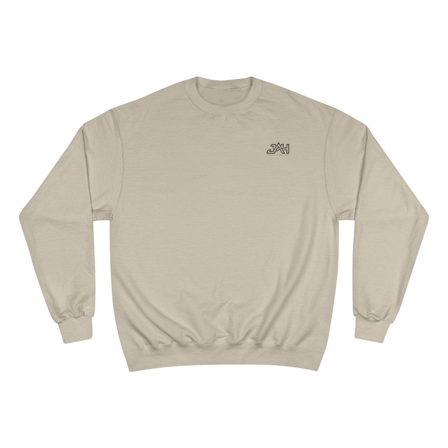 Minimalist 'JAH' Champion Sweatshirt – White Crewneck, Subtle Chest Logo