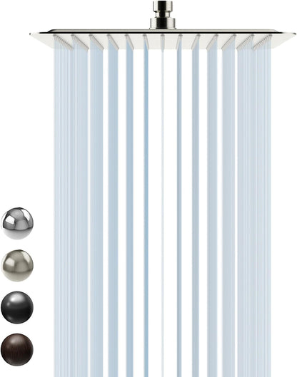12 Inch Rain Shower Head, High Pressure Rainfall Showerhead Large Waterfall Shower Head Ultra Thin Water Saving, Brushed Nickel 304 Stainless Steel