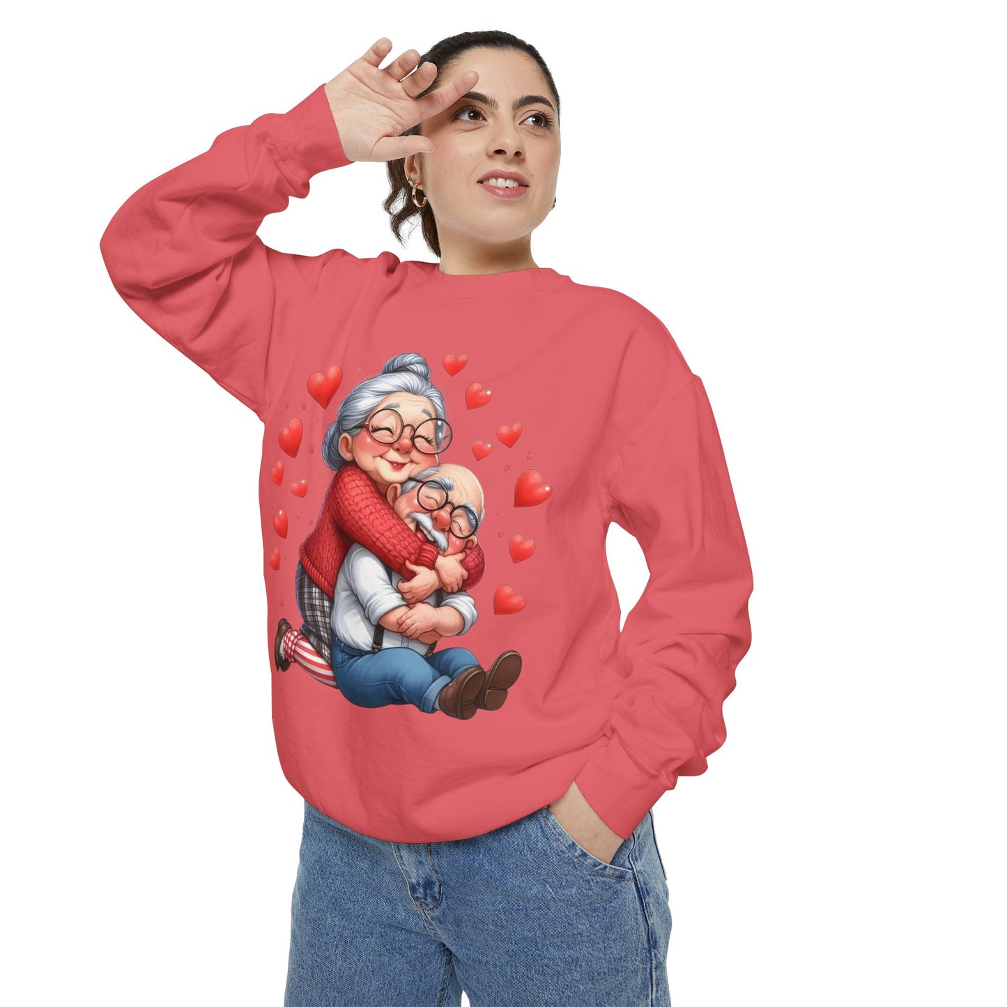 Grandma Hug Sweatshirt — Cute Grandma & Child Illustration with Hearts