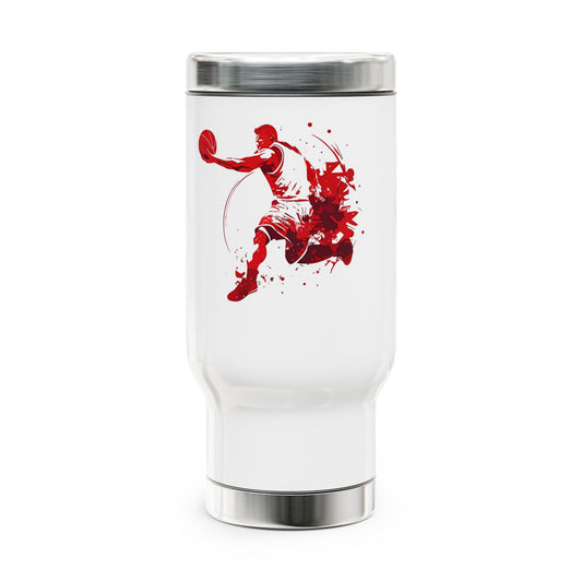 Basketball Player Splash Stainless Steel Travel Mug — 14oz Insulated Handle Tumbler