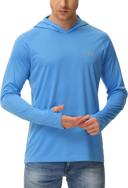Sun Shirt UPF 50+ Men'S Fishing Shirt Long Sleeve UV Protection Hoodie Rash Guard for Swimming Running Hiking Light