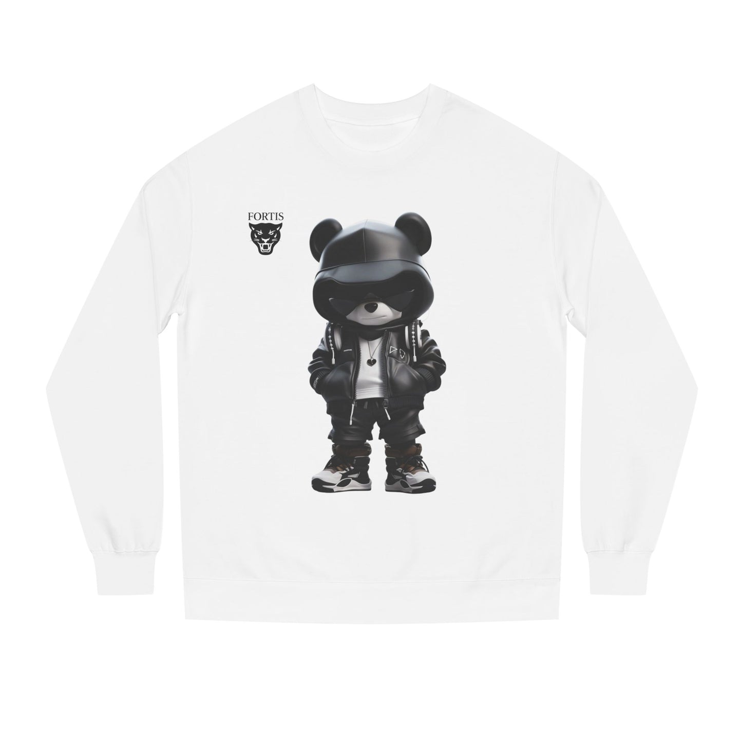 Streetwear Bear Graphic Sweatshirt — Black Hoodie Bear Illustration Crewneck