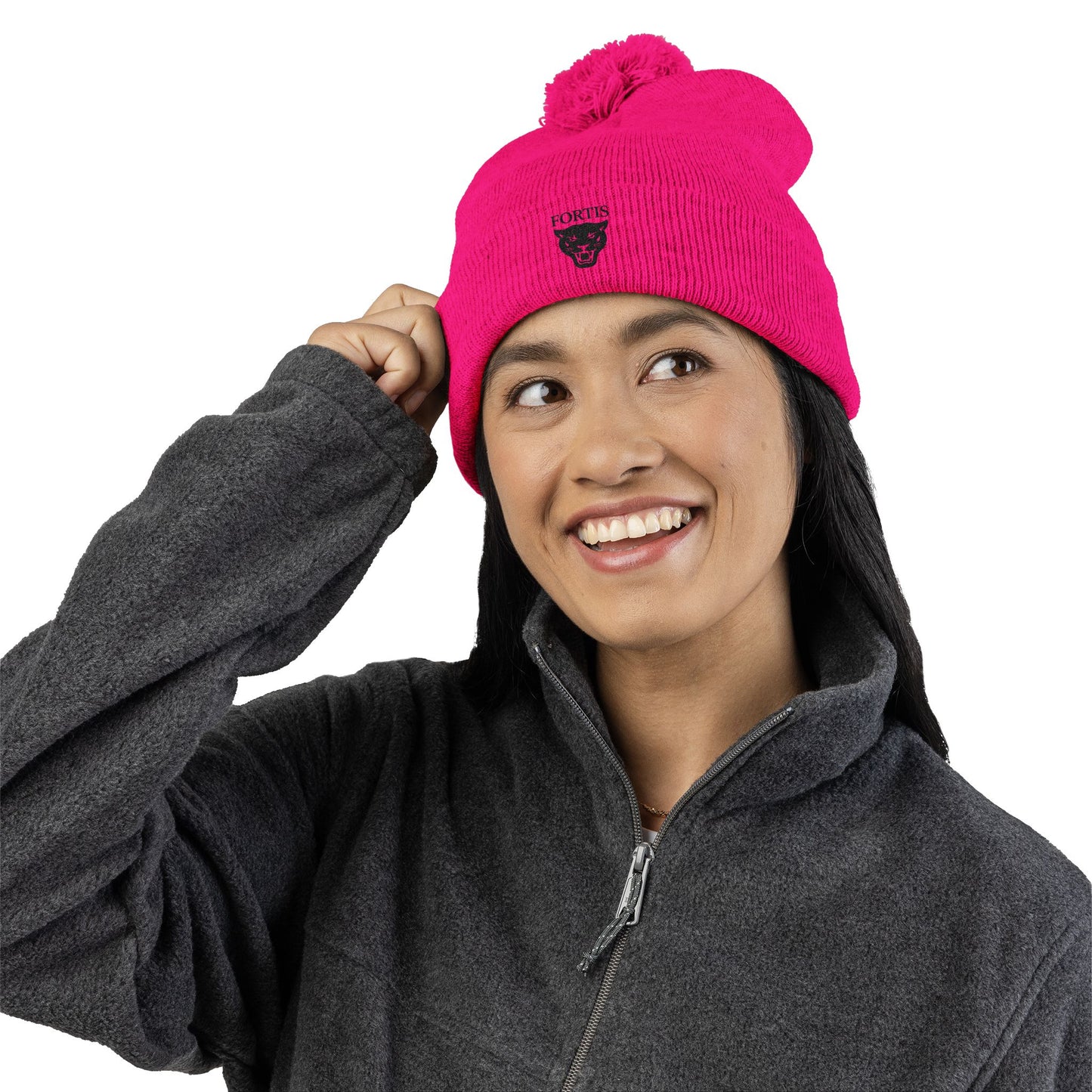 Embroidered Pom-Pom Beanie — FORTIS Panther Knit Cap