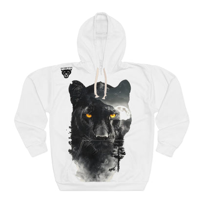 Panther Moon Hoodie — Black Panther with Golden Eyes Graphic Pullover