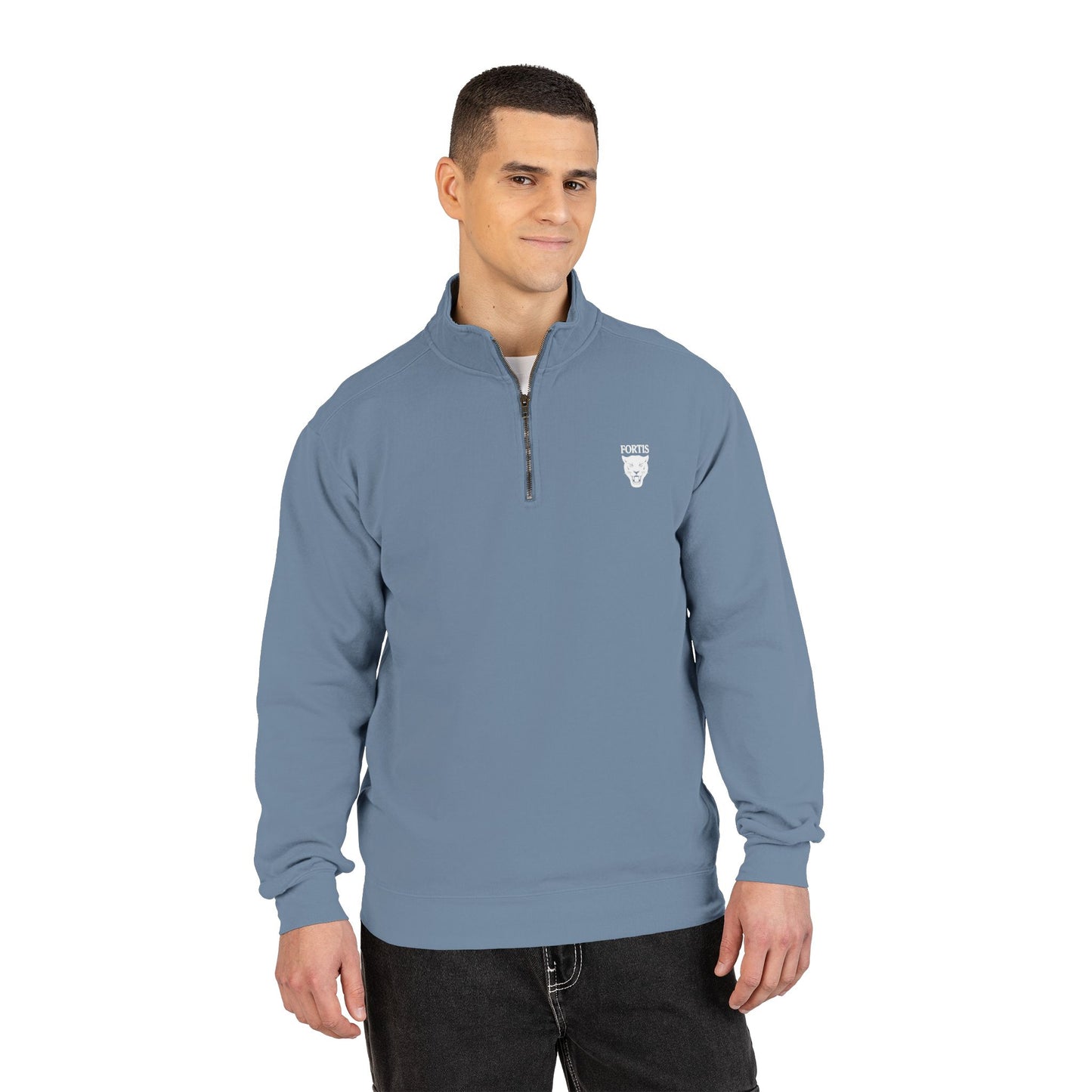 Quarter-Zip Sweatshirt with Small Chest Crest — Casual Pullover for Everyday Wear