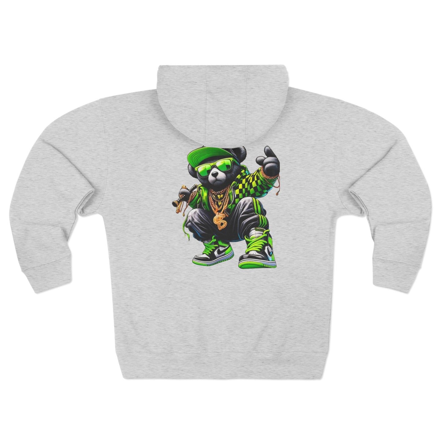 Streetwear Bear Zip Hoodie — Green Urban Teddy Graphic Zip-Up