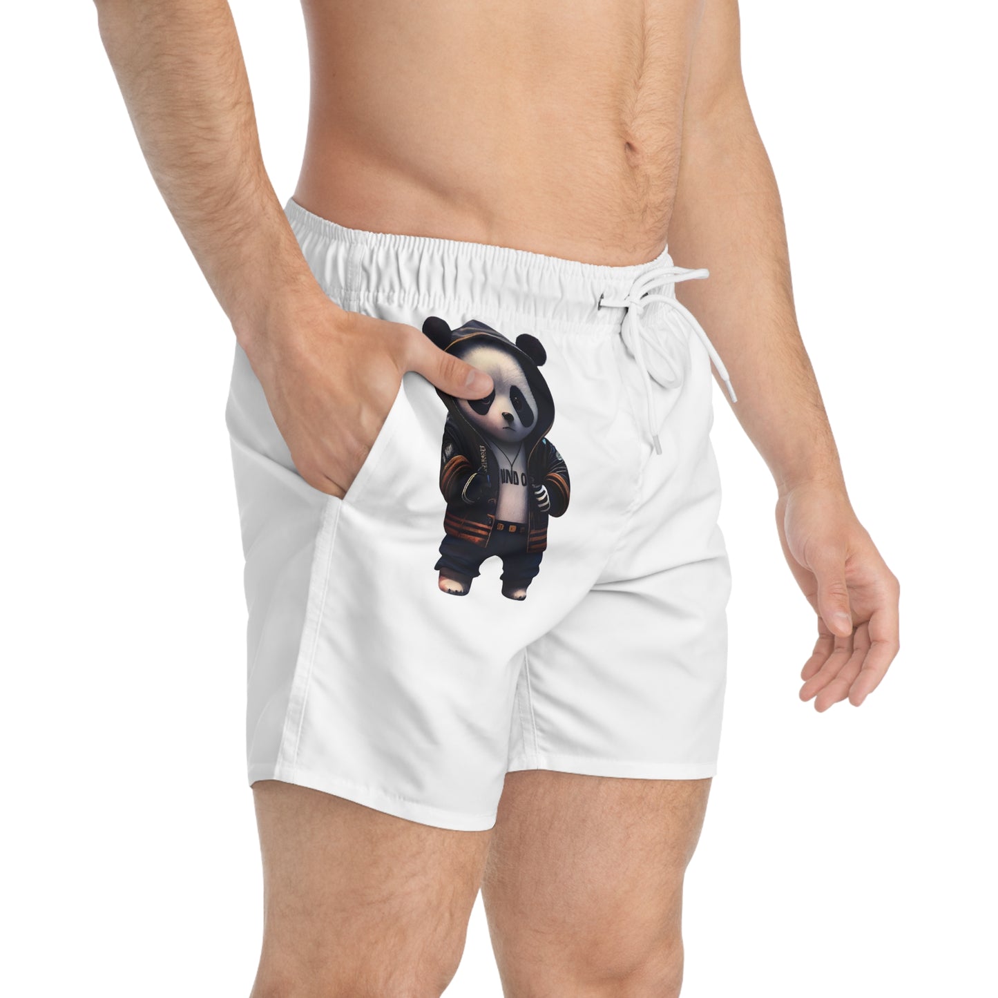 Bear Streetwear Swim Trunks – Black Hoodie Teddy Graphic