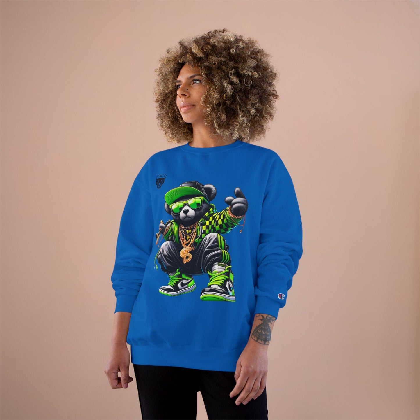 Hip Hop Bear Champion Sweatshirt — Streetwear Crewneck with ‘Champion’ Style Graphic
