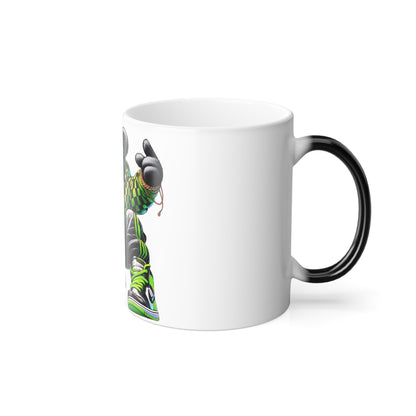 Color-Changing 11oz Mug — Hip Hop Bear Graphic (Green Streetwear)