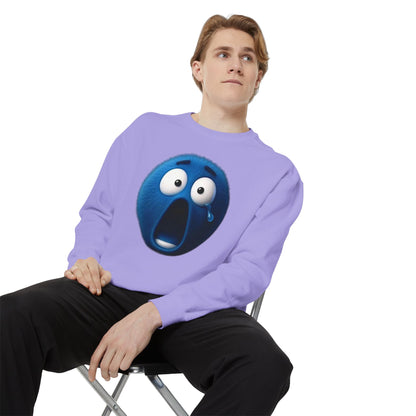 Blue Shock Emoji Sweatshirt — Funny Surprised Face Graphic Pullover