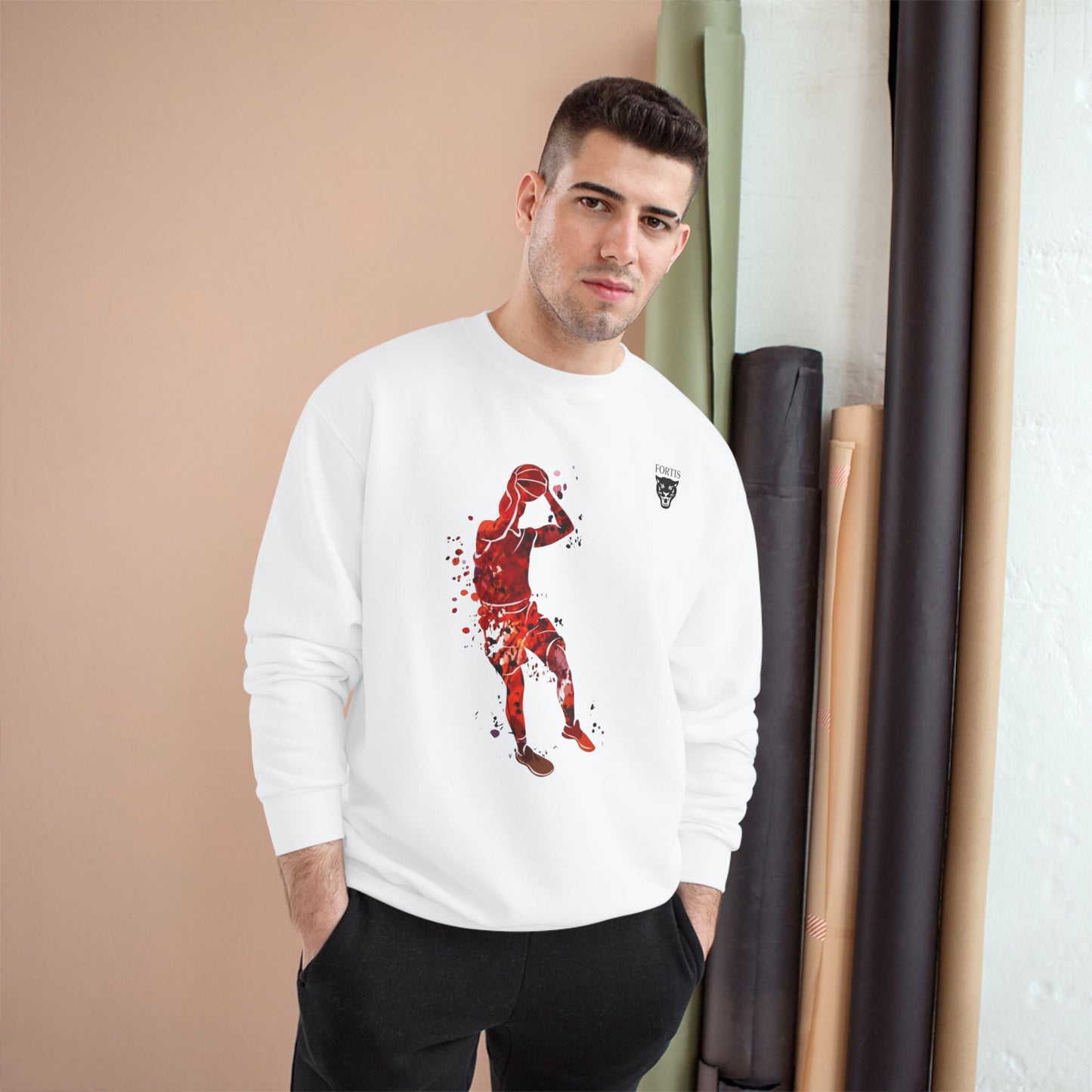 Basketball Champion Sweatshirt — Red Silhouette Shooter Crewneck