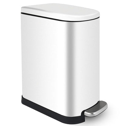 10 Liter/2.6 Gallon Small Trash Can with Lid Soft Close, Removable Inner Waste Basket, Rectangular Slim Garbage Can for Bathroom Bedroom Office Nursery, Narrow Step Trash Bin, White