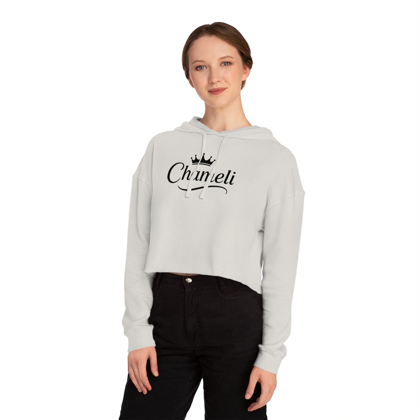 Cropped Hoodie — "Chameli" Script Crown Logo Women’s Hooded Sweatshirt