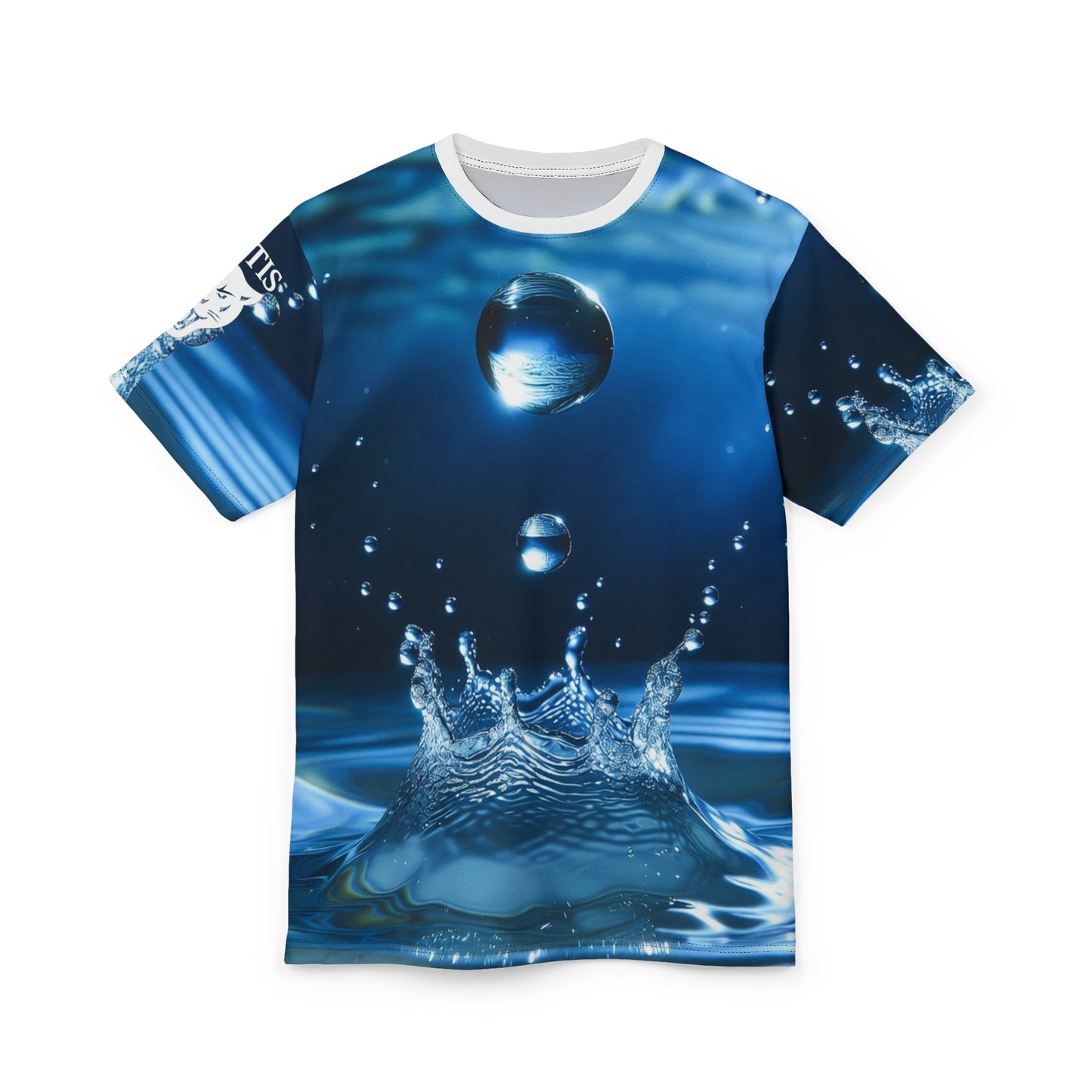 Water Drop All-Over Print Tee — Photorealistic Splash Design