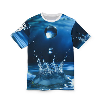 Water Drop All-Over Print Tee — Photorealistic Splash Design