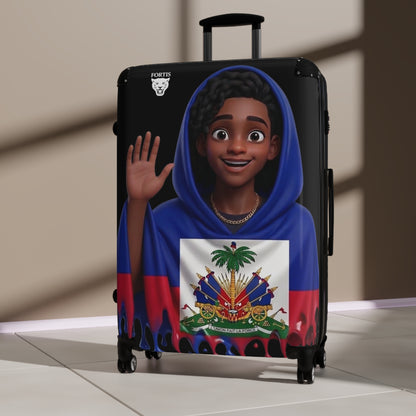Haitian Flag Kids Suitcase – Cute Wave Cartoon Traveler Luggage for Family Trips & Holidays