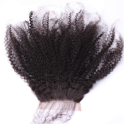 Nicewig 100% Raw Remy Virgin Mongolian 4B 4C Afro Kinky Curly Human Hair Lace Closure with Baby Hair 4"X4"Swiss Lace Free Part Bleached Knots 16"