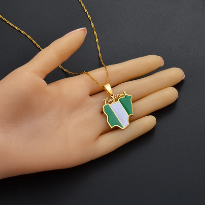 Nigeria Map Flag Pendant Necklaces Gold Color Nigerian Maps Jewelry Patriotic #136621