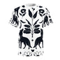Botanical Fox Pattern Tee — Black & White Floral All-Over Print T-Shirt