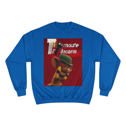 Sweatshirt — Retro Cartoon Mouse "T' moute desann" Graphic Crewneck