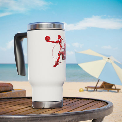 Basketball Player Splash Stainless Steel Travel Mug — 14oz Insulated Handle Tumbler
